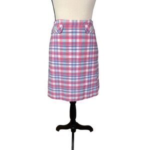 Boden Pink Plaid A-Line Cotton Skirt 8 Golf Preppy NEW Lined Resort Cruise Wear